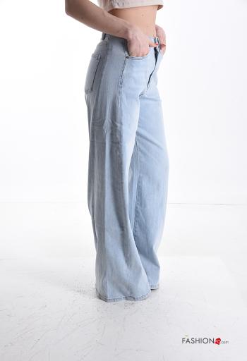 Jeans en Coton en denim wide leg à boutons avec fermeture éclair avec poches - ph 3