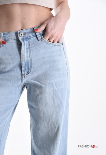 Jeans en Coton en denim wide leg à boutons avec fermeture éclair avec poches - ph 4