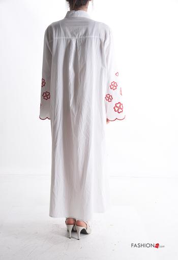 Besticktes Muster lange ärmel mit kragen Blusenkleid aus Baumwolle mit Knöpfen - ph 2