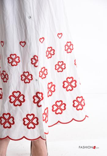 Besticktes Muster lange ärmel mit kragen Blusenkleid aus Baumwolle mit Knöpfen - ph 4