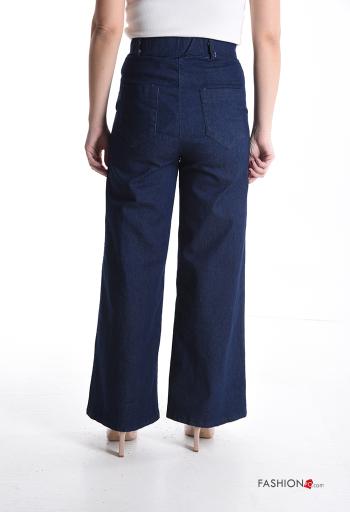 Calças em Algodão cintura subida wide leg com bolsos com botões com fecho - ph 2