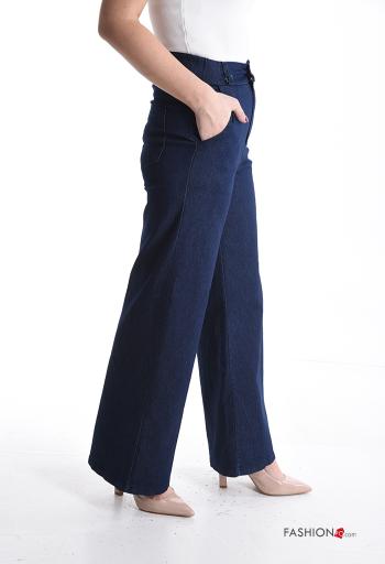 Calças em Algodão cintura subida wide leg com bolsos com botões com fecho - ph 3