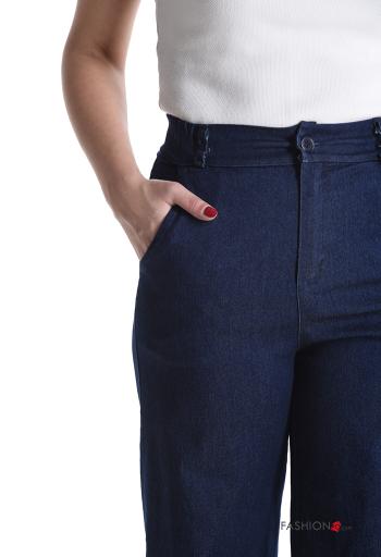 Calças em Algodão cintura subida wide leg com bolsos com botões com fecho - ph 4