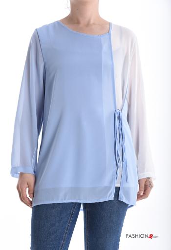Camicia chiffon maniche lunghe girocollo con nodo - ph 1
