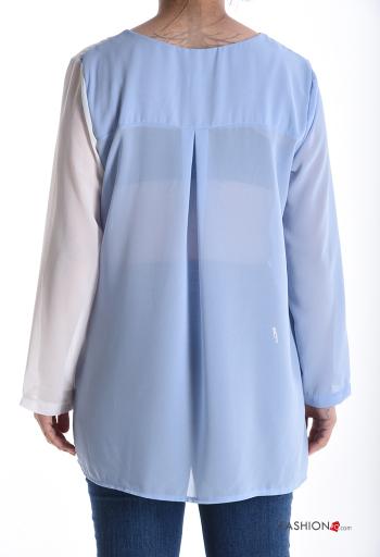 Camicia chiffon maniche lunghe girocollo con nodo - ph 2