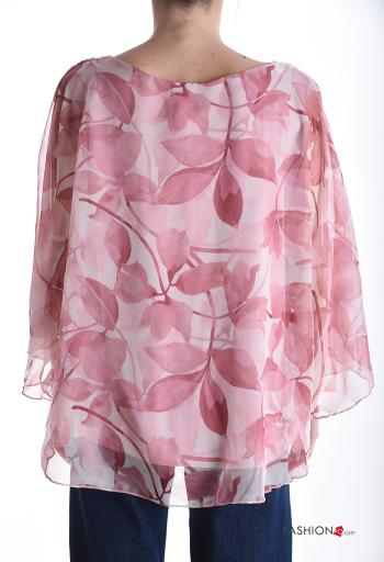 Blumenmuster volantärmel u-boot ausschnitt chiffon lange ärmel Bluse - ph 2