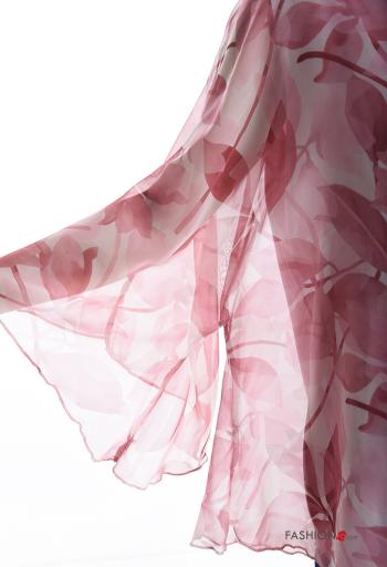 Blumenmuster volantärmel u-boot ausschnitt chiffon lange ärmel Bluse - ph 4