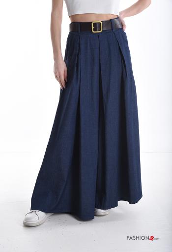 Calças em Algodão denim wide leg com cinto com bolsos - ph 1