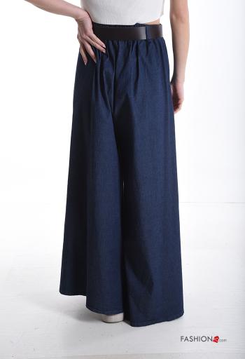 Calças em Algodão denim wide leg com cinto com bolsos - ph 2