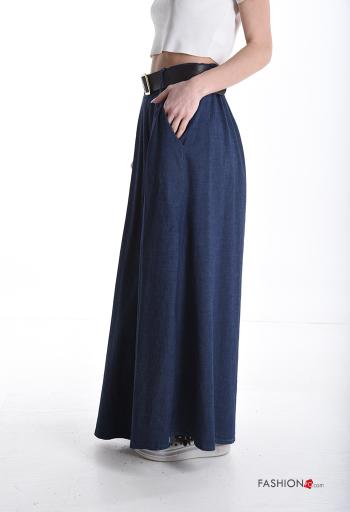 Calças em Algodão denim wide leg com cinto com bolsos - ph 3