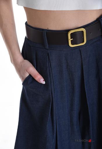 Calças em Algodão denim wide leg com cinto com bolsos - ph 4