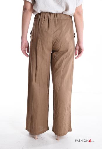 Pantalone in Lino wide leg con elastico con bottoni con tasche - ph 2