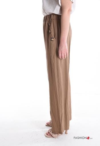 Pantalone in Lino wide leg con elastico con bottoni con tasche - ph 3