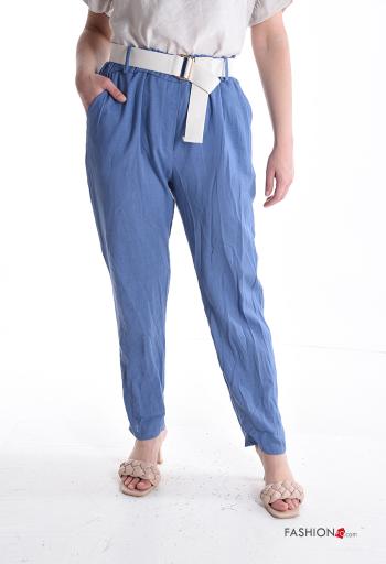 Calças em Linho com cinto com bolsos com elástico - ph 1