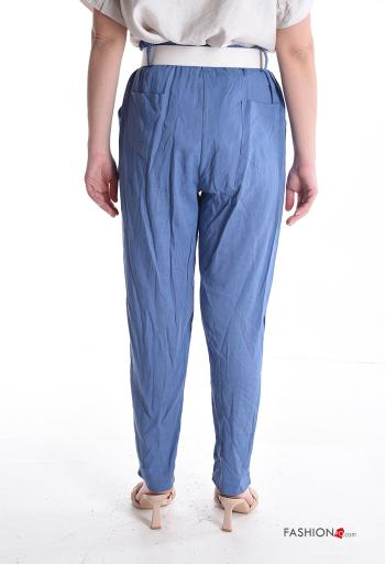 Calças em Linho com cinto com bolsos com elástico - ph 2