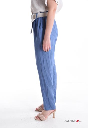 Calças em Linho com cinto com bolsos com elástico - ph 3