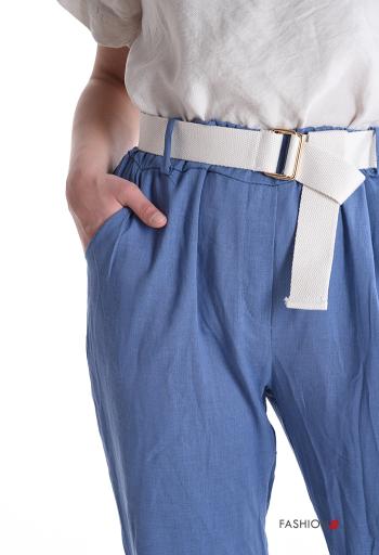 Calças em Linho com cinto com bolsos com elástico - ph 4