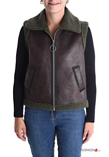 faux leather Gilet with pockets without lining with zip