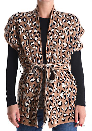 Animal print Gilet without lining with fabric belt - ph 1