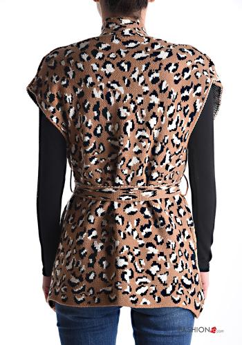 Animal print Gilet without lining with fabric belt - ph 2