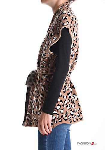 Animal print Gilet without lining with fabric belt - ph 3