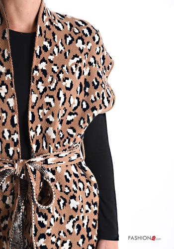 Animal print Gilet without lining with fabric belt - ph 4