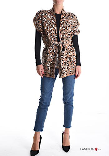 Animal print Gilet without lining with fabric belt - ph 5