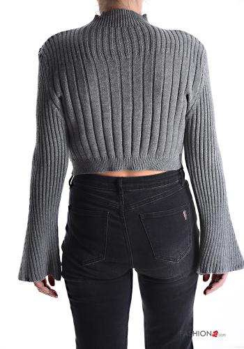 Gerippte kurz lange ärmel Strickpullover Rollkragen- - ph 2