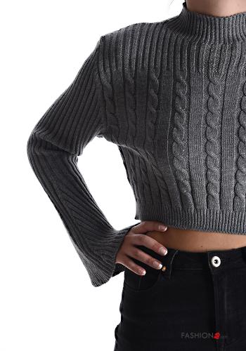 Gerippte kurz lange ärmel Strickpullover Rollkragen- - ph 4