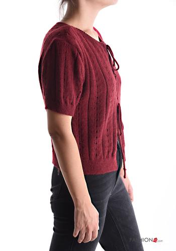Cardigan maniche corte girocollo Fantasia ricamata con fiocco - ph 3