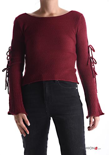 lange ärmel u-boot ausschnitt Strickpullover mit Schleife - ph 1