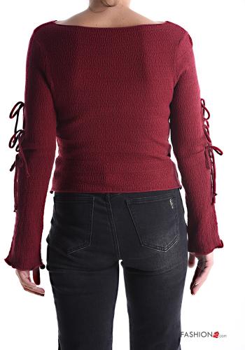 lange ärmel u-boot ausschnitt Strickpullover mit Schleife - ph 2