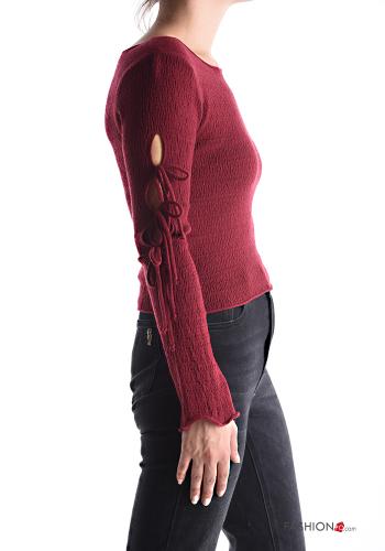 lange ärmel u-boot ausschnitt Strickpullover mit Schleife - ph 3