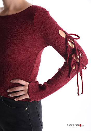 lange ärmel u-boot ausschnitt Strickpullover mit Schleife - ph 4