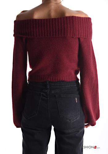 extra lange ärmel kurz Strickpullover aus Wollmischung bardot-ausschnitt - ph 2