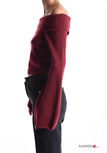 extra lange ärmel kurz Strickpullover aus Wollmischung bardot-ausschnitt - ph 3