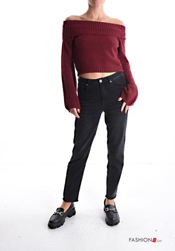 extra lange ärmel kurz Strickpullover aus Wollmischung bardot-ausschnitt - ph 5
