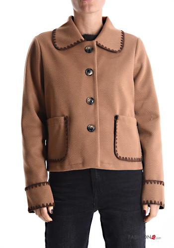 mit kragen Jacke aus Wollmischung mit Knöpfen ohne Futter mit Taschen