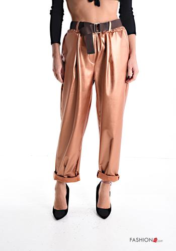 metallic Trousers with belt with elastic with pockets