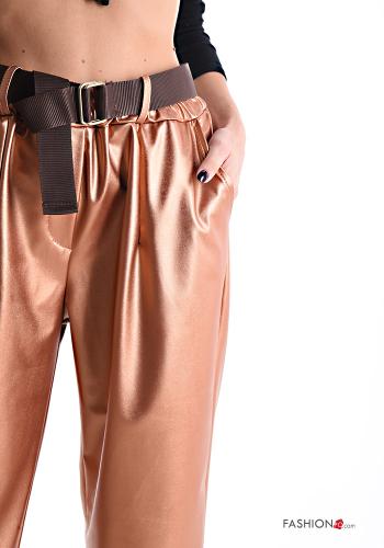 metallic Trousers with belt with elastic with pockets - ph 4