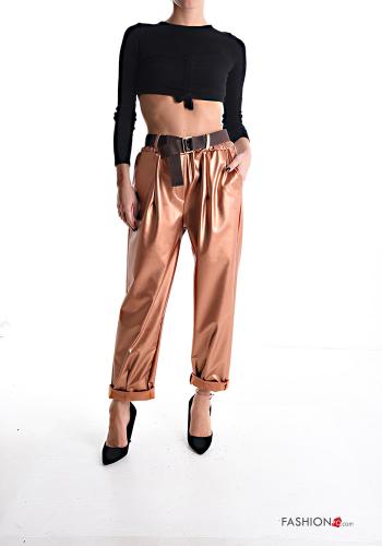metallic Trousers with belt with elastic with pockets - ph 5