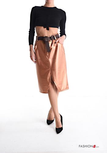 Longuette metallic Skirt with pockets with split with elastic with belt - ph 5