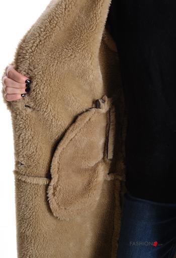 Kunstleder Kunstfell Mantel mit Knöpfen mit Taschen - ph 5