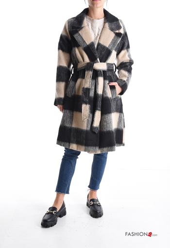 Vichy Coat with lining with fabric belt with buttons - ph 1