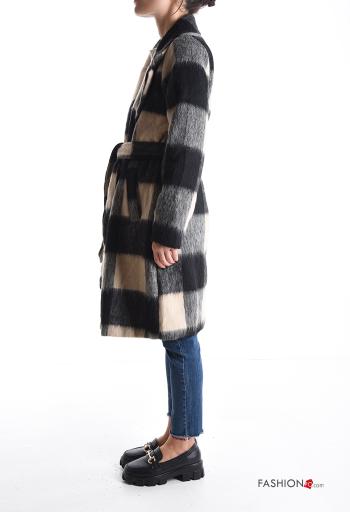 Vichy Coat with lining with fabric belt with buttons - ph 3