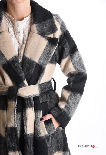 Vichy Coat with lining with fabric belt with buttons - ph 4