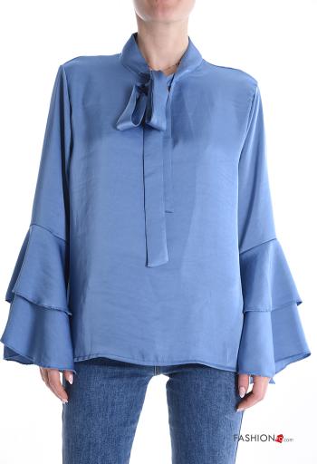Satin volantärmel Bluse mit Volants mit Schleife