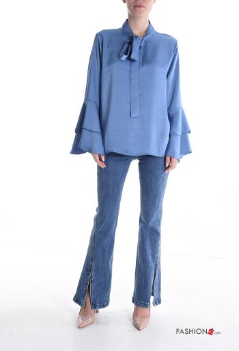Satin volantärmel Bluse mit Volants mit Schleife - ph 5