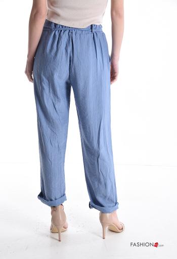 Calças com bolsos com cinto de tecido com elástico - ph 2