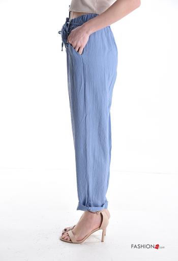 Calças com bolsos com cinto de tecido com elástico - ph 3